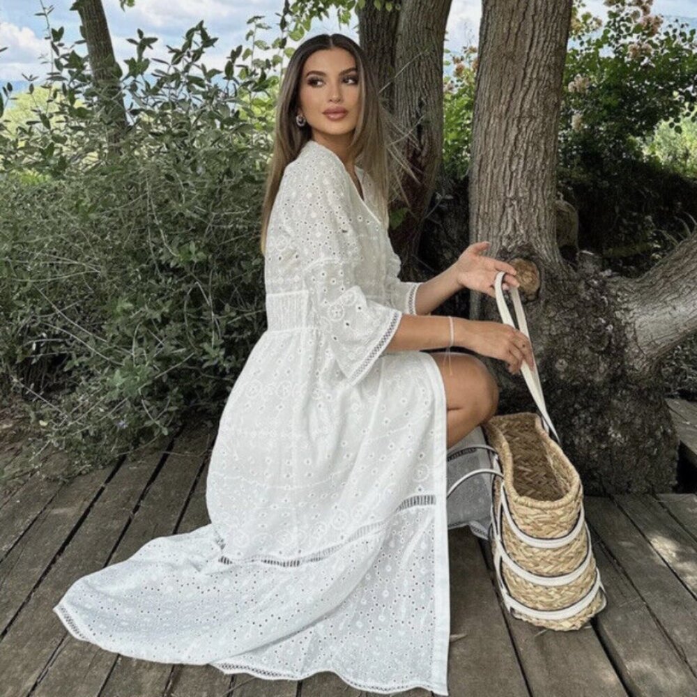 Zara white lace embroidered dress